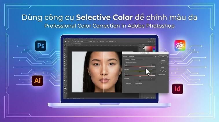 Dùng công cụ Selective Color để chỉnh màu da