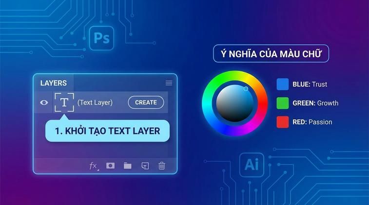 1. Khởi tạo text layer và ý nghĩa của màu chữ