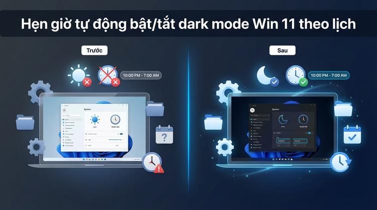 Hẹn giờ tự động bật/tắt dark mode Win 11 theo lịch