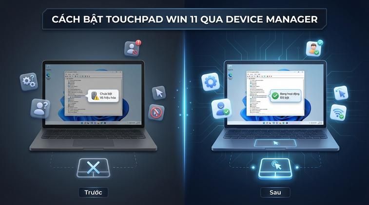 Cách bật touchpad win 11 qua Device Manager