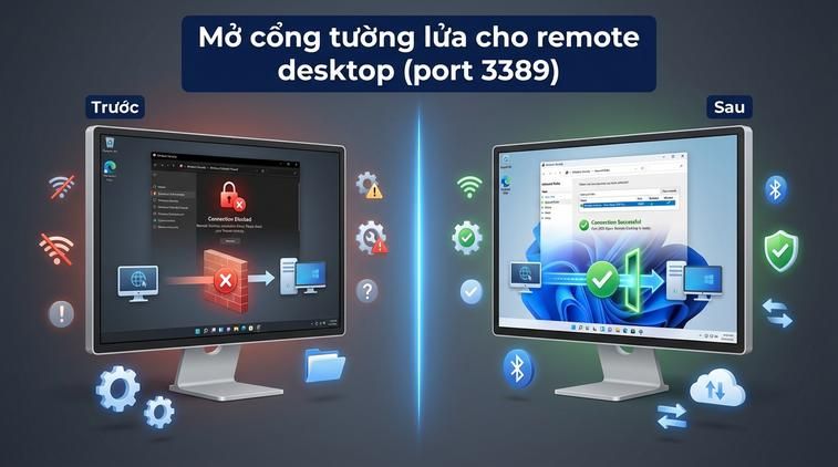 Mở cổng tường lửa cho remote desktop (port 3389)