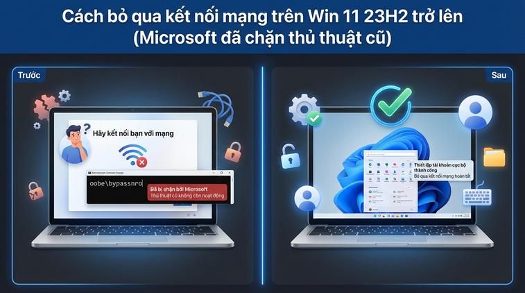 Cách bỏ qua kết nối mạng trên Win 11 23H2 trở lên (Microsoft đã chặn thủ thuật cũ)