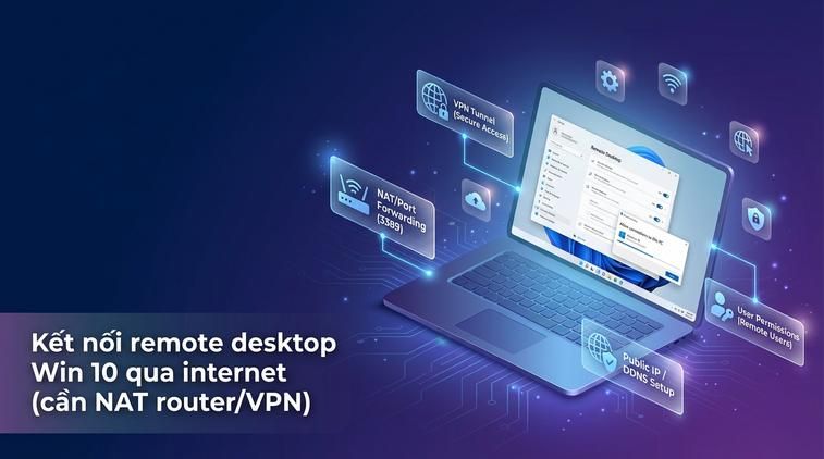Kết nối remote desktop Win 10 qua internet (cần NAT router/VPN)