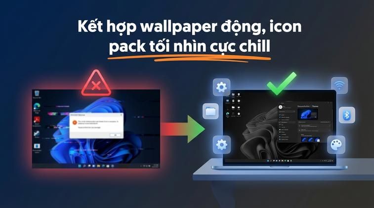 Kết hợp wallpaper động, icon pack tối nhìn cực chill