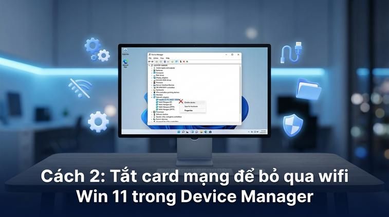 Cách 2: Tắt card mạng để bỏ qua wifi Win 11 trong Device Manager